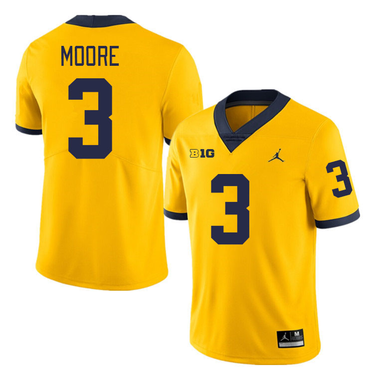 Fredrick Moore Michigan Jersey,Michigan Wolverines #3 Fredrick Moore Jersey Youth-Maize